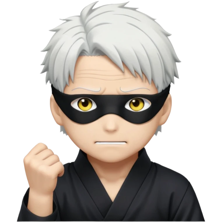 Satoru Gojo from Jujutsu Kaisen, white hair, blindfold, confident smirk, chibi face proportions, energetic expression, close-up face emoji