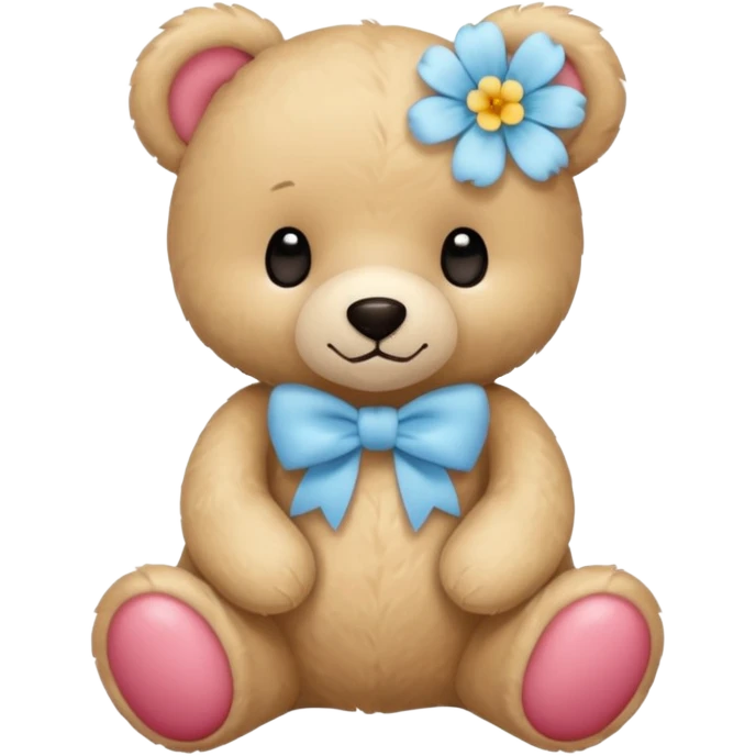 teddy bear with pastel blue bow and flower emoji