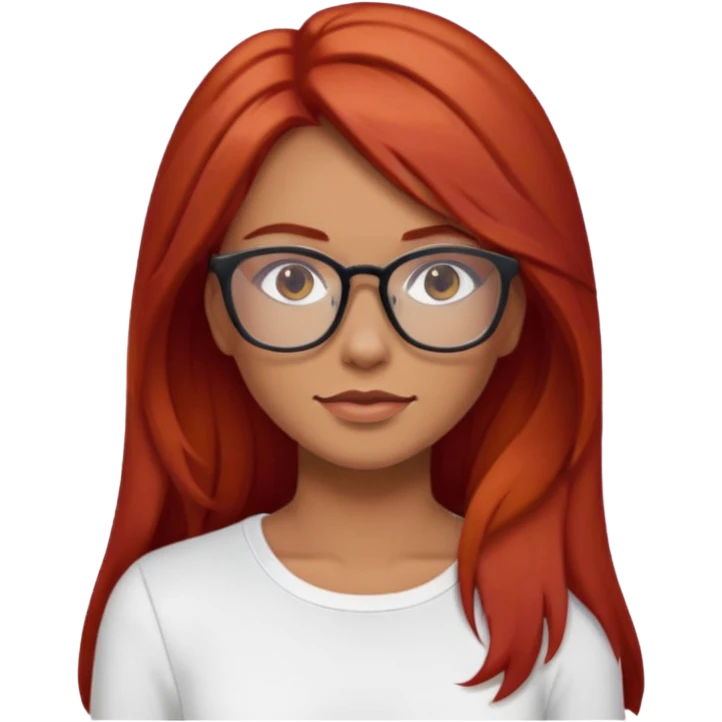 rizada peli roja tono fuerte , trigueña , con lentes y top blanco pelo largo  emoji