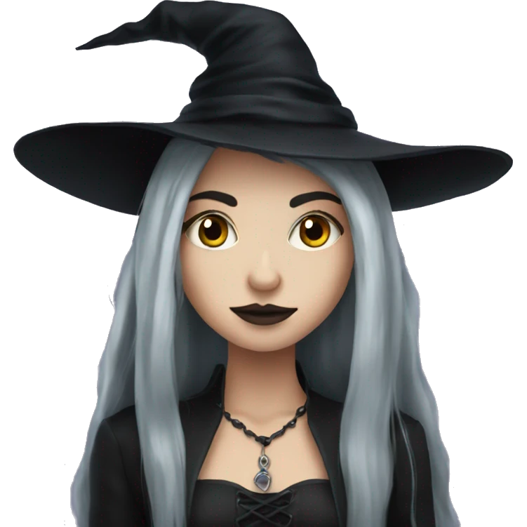 goth witch, long hair, cute, witch hat emoji