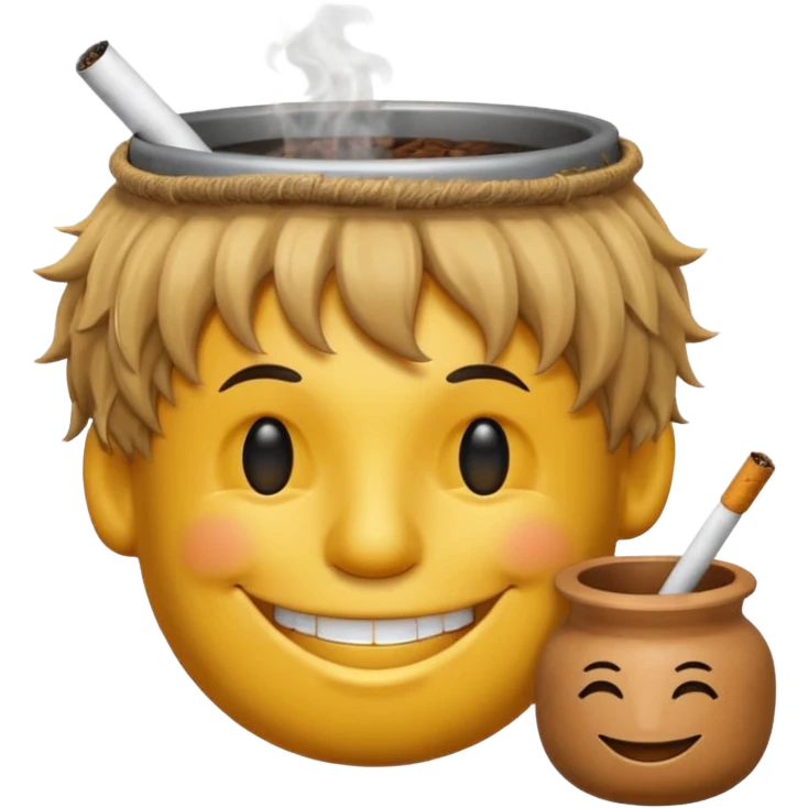 a smiley with hair, a pot on his head and a cigarette in his mouth emoji