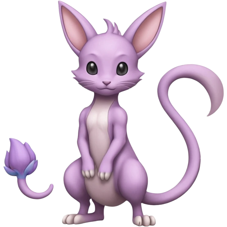 Pastel dull greyish anthropomorphic furry Mewtwo-Beerus-Minccino-hybrid-Fakémon-fusion-animal-ET-species-creature, full body  emoji