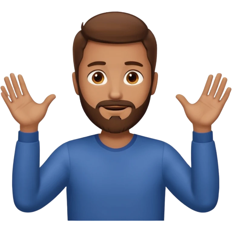 A man with brown hair and beard with his arms out straight waiting for a hug emoji