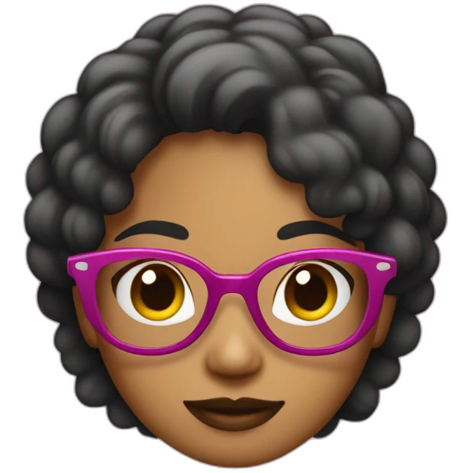 Chica delgada, pelo negro liso hasta los hombros con lentes rosados emoji