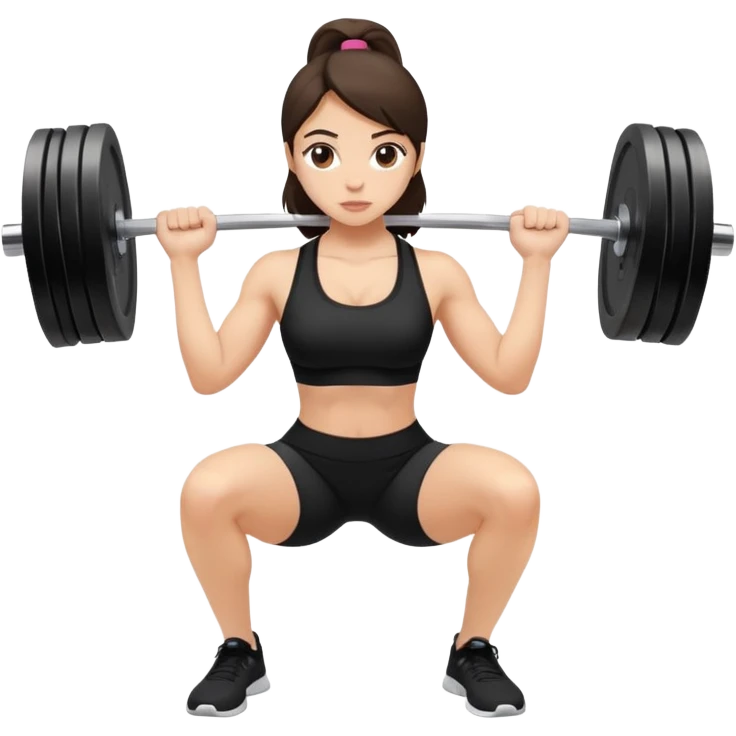 brunete girl doing squats with weight at the gym with all black outfit emoji