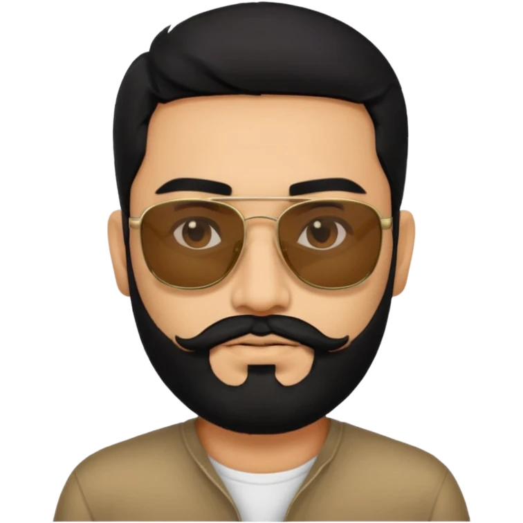 Indian man with  black hair and beard and black sunglasses emoji