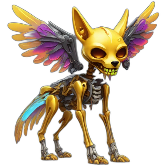 Melting Neon and gold Zombie skeleton fox with wings and prosthetic leg  emoji