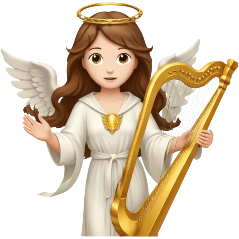 Female angel holding harp with flowing brown hair emoji