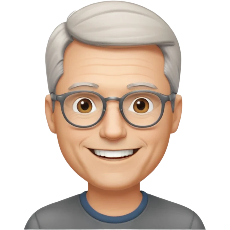50 yr old pale white man, grey side swept hair, round glasses, big smile, white teeth, handsome emoji