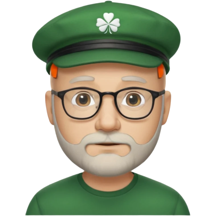 47 year old white male, bald, short beard with glasses and irish cap emoji