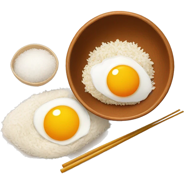 a bowl of rice with double sunny side up eggs and 2 chicken drumstick emoji