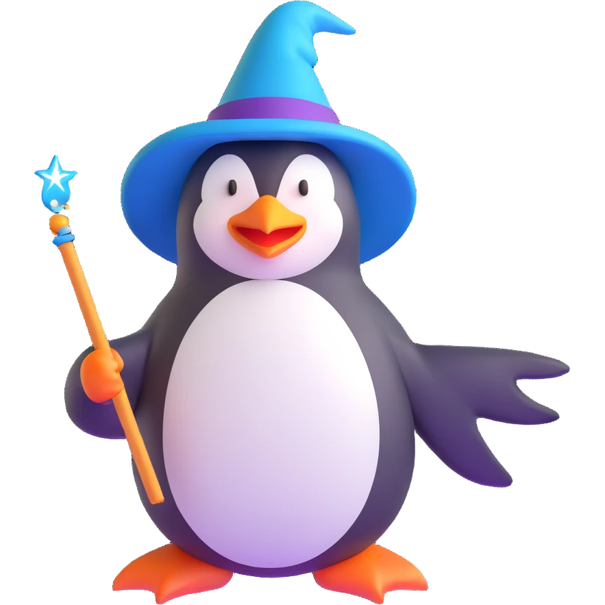 penguin wizard casting a spell with magic wand emoji