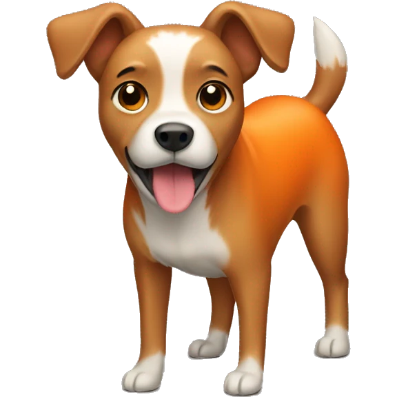 Brown dog that looks like a deer wearing orange coat emoji