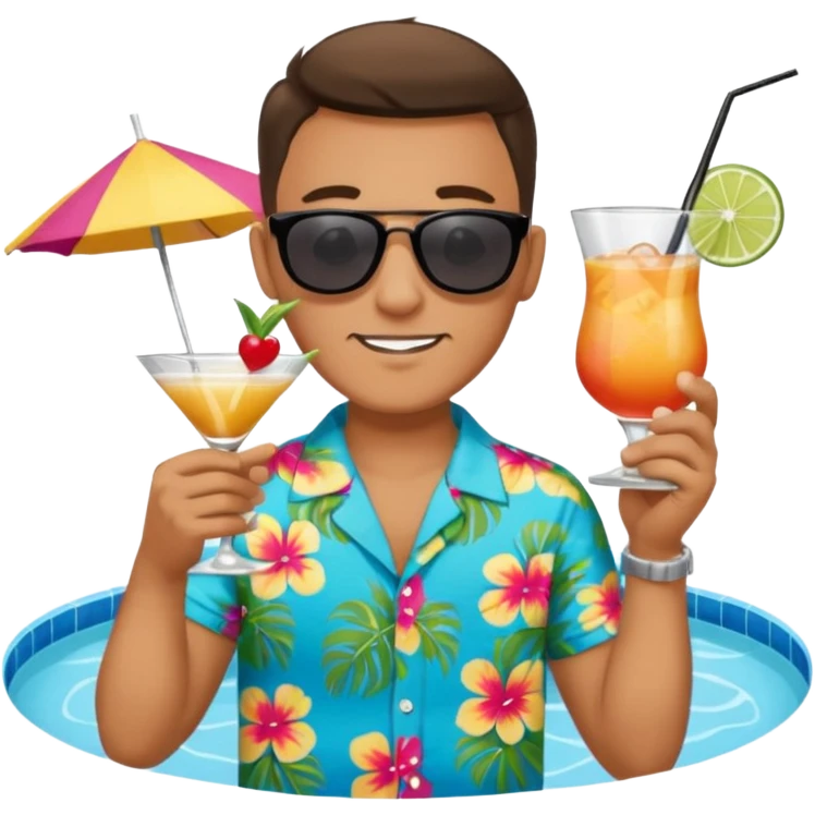 Male pool party with cocktails head emoji