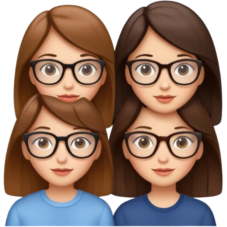 three girls, two brunettes and one light brown-haired with glasses emoji