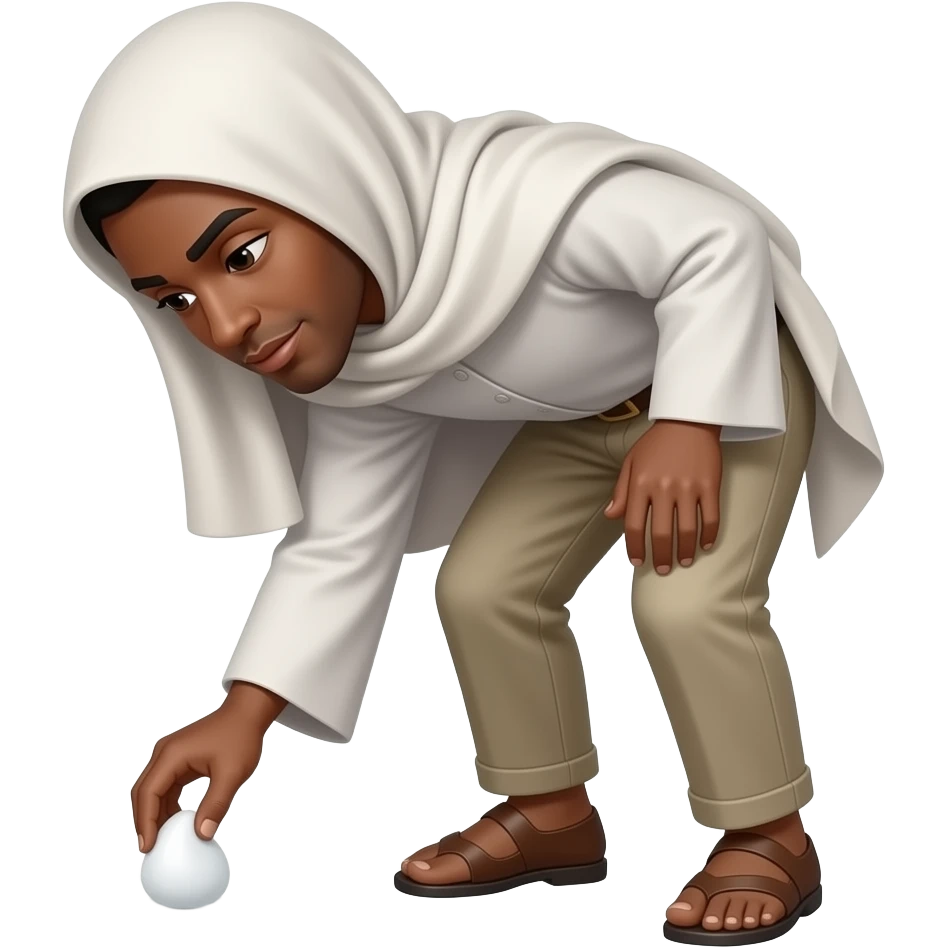 Gör en emoji med en mörkhyad man eller en kvinna med slöja som står och plockar upp något vitt från marken emoji
