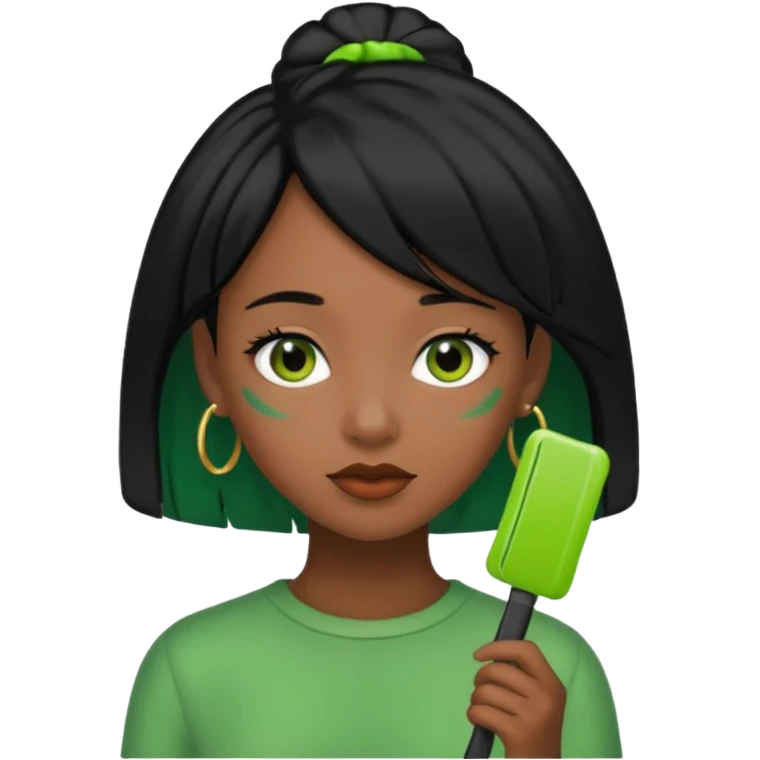 black girl with black hair and green color hairclip emoji