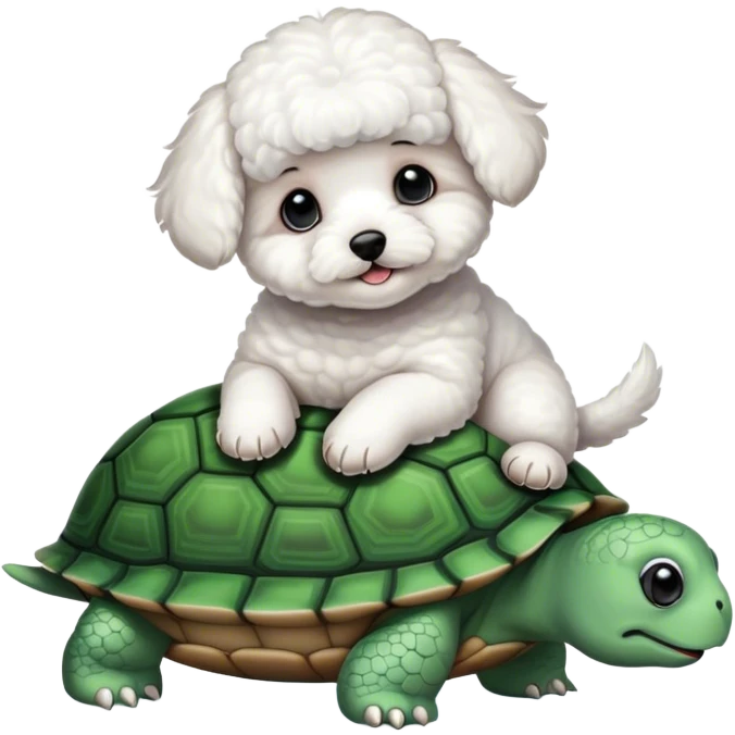 white Bichon sitting on a turtle emoji