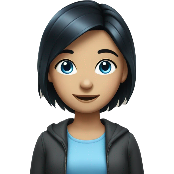 Smiling girl with black hair and blue eyes emoji