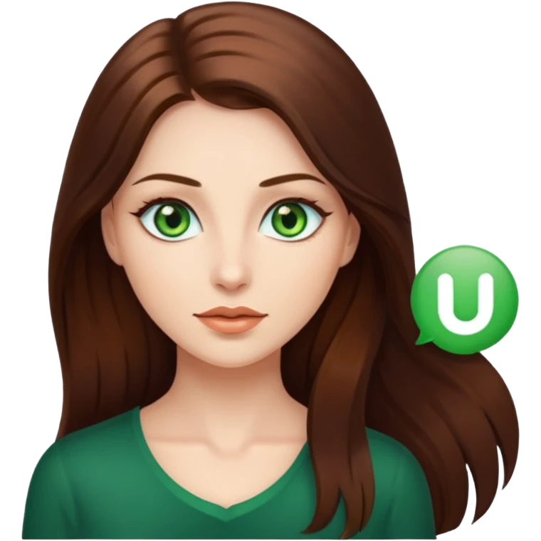 noia molt bonica amb caobells llargs i marrons brillanta i ulls verds emoji