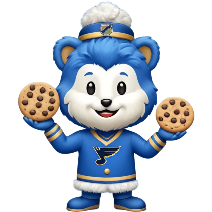 St Louis blues mascot with a cookie emoji