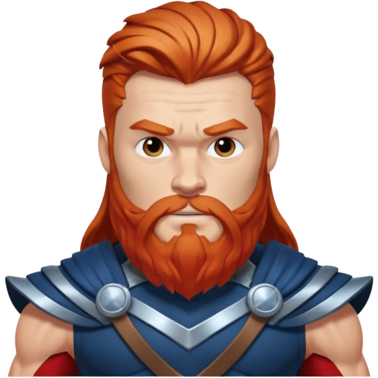 Thor, Thunder God from Norse Mythology with long red and beard, dark blue and silver outfit emoji