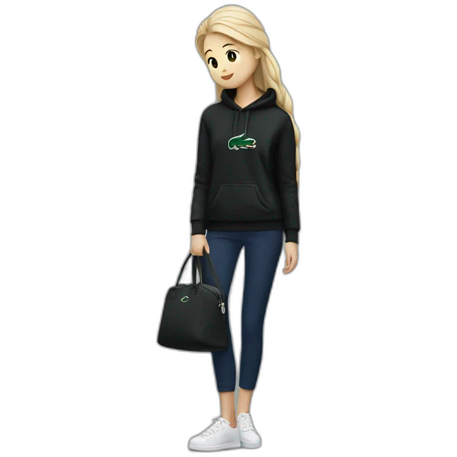 Lacoste bag girl with black lacoste hoodie emoji
