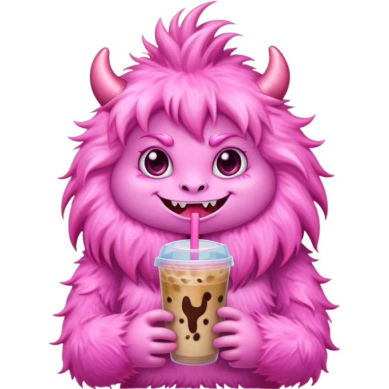 Fluffy Girl monster with iced coffee emoji