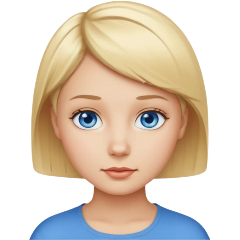Mujer pelo rubio y muy corto ojos azules cara redonda emoji