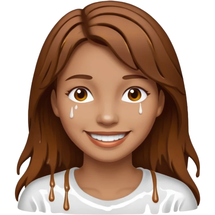 Brown Hair Woman , white paint , drip, face happy emoji