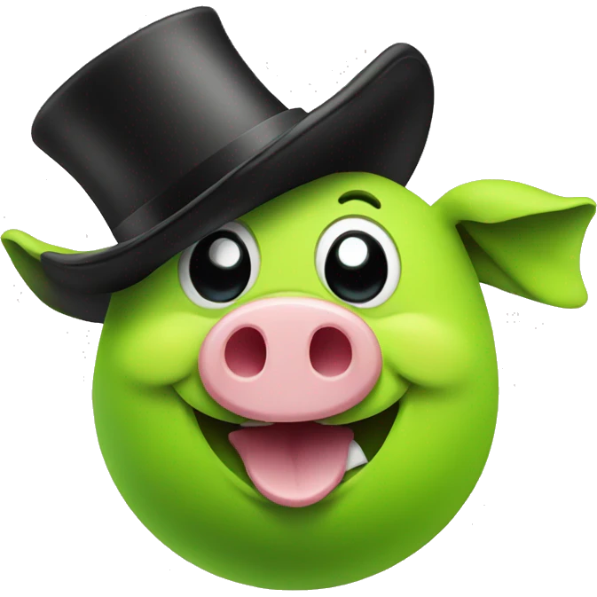 Lime green pig that is happy with a top hat emoji