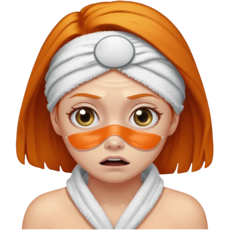 scared ginger girl with bath towels and eye patches emoji