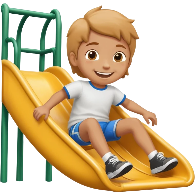 child sliding down a playground slide, cheerful and playful emoji