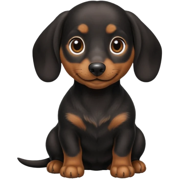 Black miniature Daschund sitting looking happy emoji