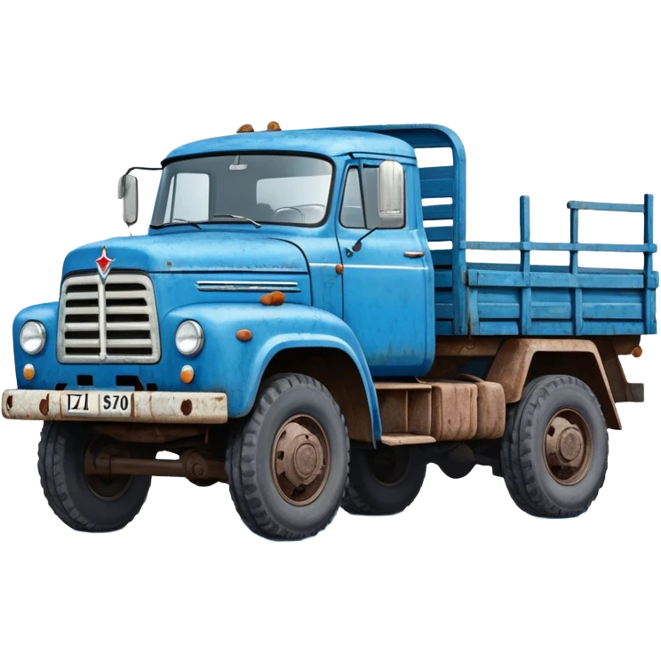 ZIL-130 Soviet truck with blue cabin and flatbed, classic Russian cargo truck from 1960s emoji