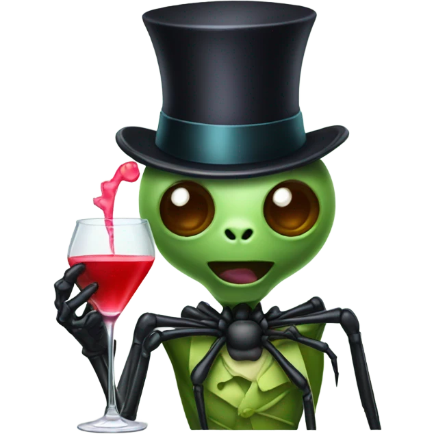 Spider wearing a top hat drinking a martini emoji