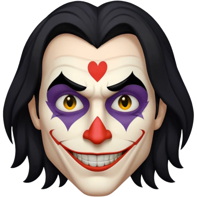 Faça uma pessoa com cabelo preto e pouco grande com cara de coringa emoji
