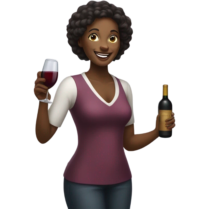 Black woman tipsy with bottle of wine in hand emoji
