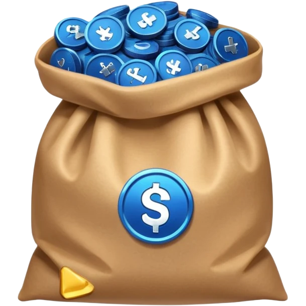 blue coins inside a brown bag  emoji