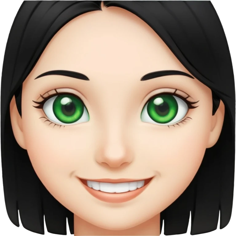 smiling girl, black hair and green eyes emoji