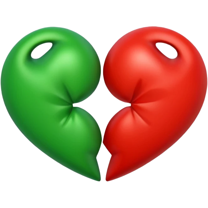 two hearts orbiting each other. one is red, the other is green emoji
