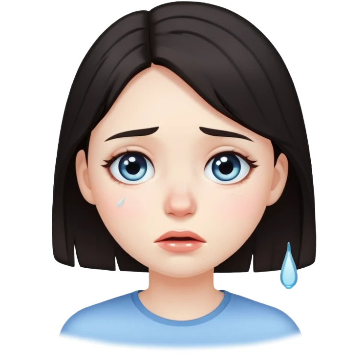 Girl with dark hair crying emoji