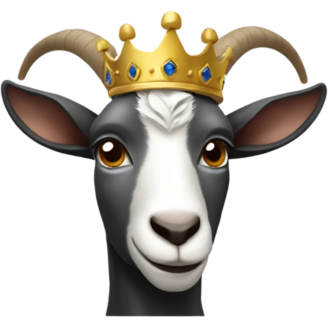 Goat with horns wearing black hoodie and a royal crown emoji