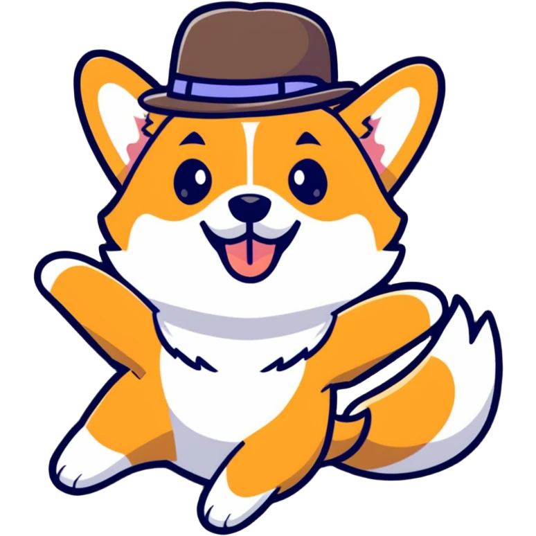 jumping corgi dog with a cute hat emoji