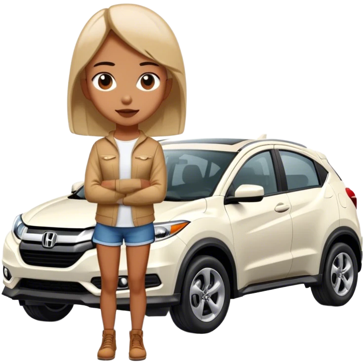 Girl standing with white Honda hr-v emoji