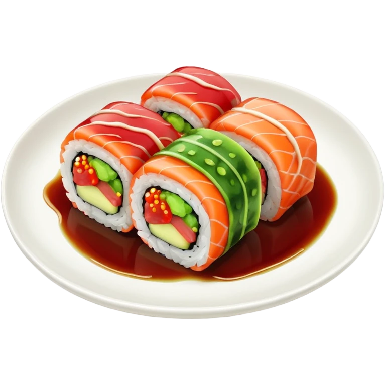 sushi roll on plate with green wasabi blob and small red chili emoji