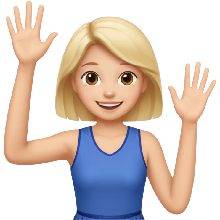 A girl in a jersey dress, waving both arms in pure joy. emoji