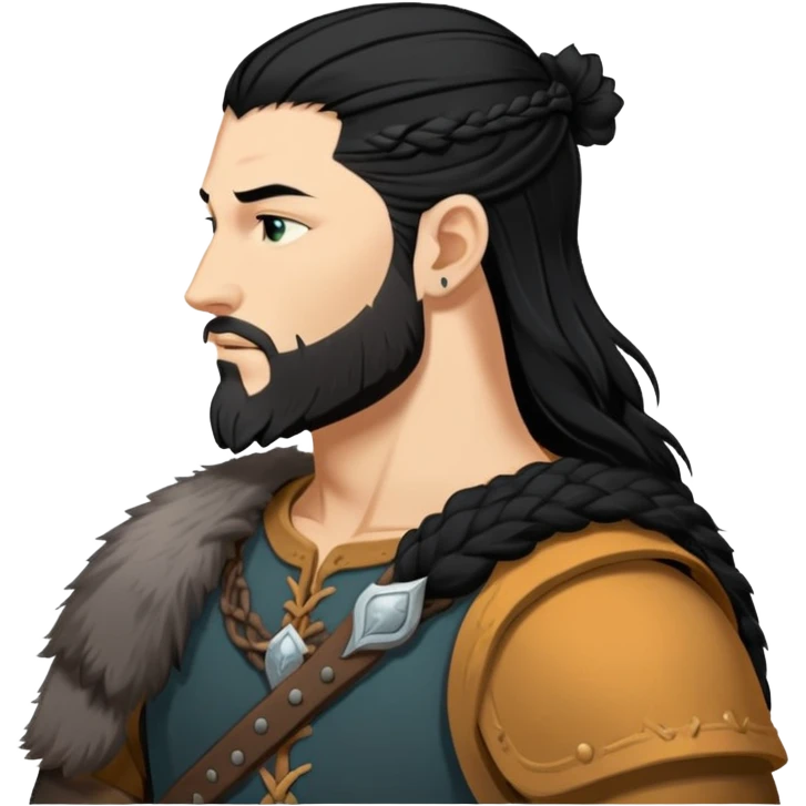 Ragnar side face emoji with black hair emoji