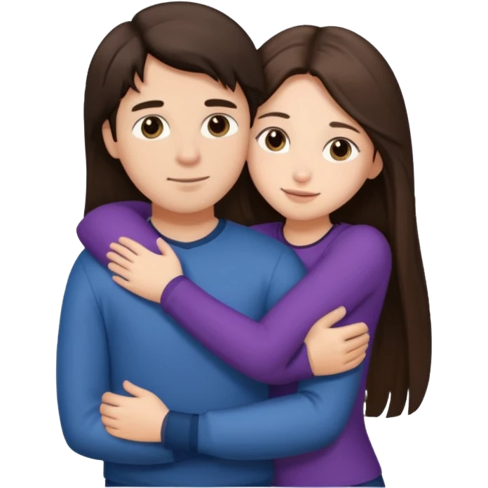 парень брюнет обнимает девушку брюнетку с длинными прямыми волосами, emoji