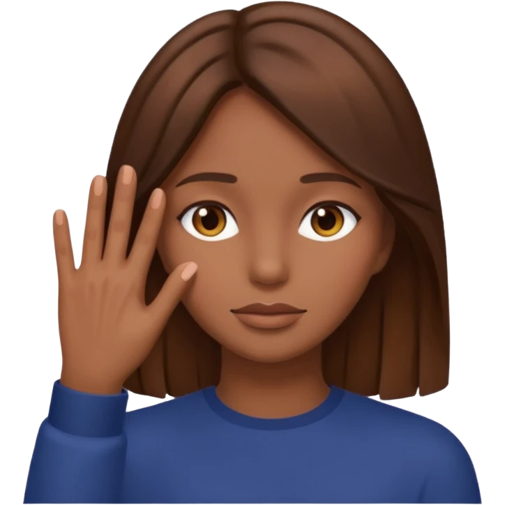 Whole Hand covering entire face woman brown hair emoji